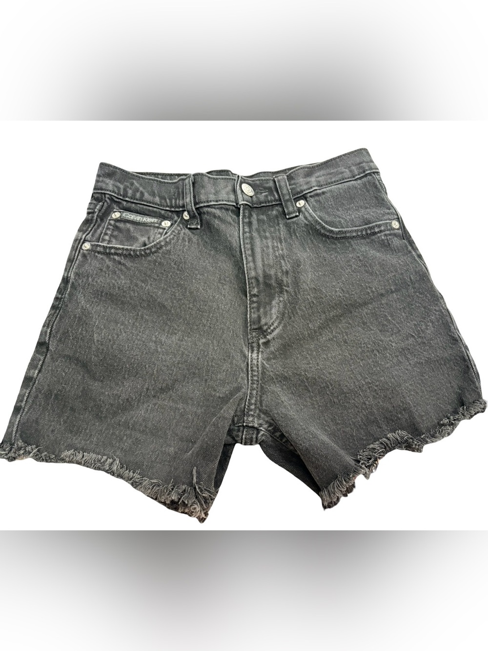 Calvin Klein Original Bootcut W26 Black Denim Cutoff Shorts Frayed Hem